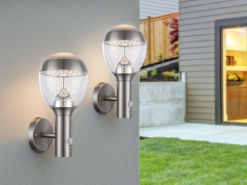 2er Set LED Außenwandleuchten mit Bewegungsmelder in Silber, Höhe 32cm