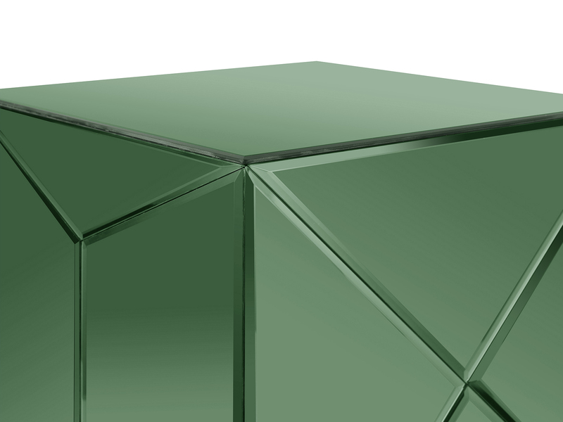 Kleiner Würfel Beistelltisch NIVA mit Spiegelglas Grün, Höhe 40cm