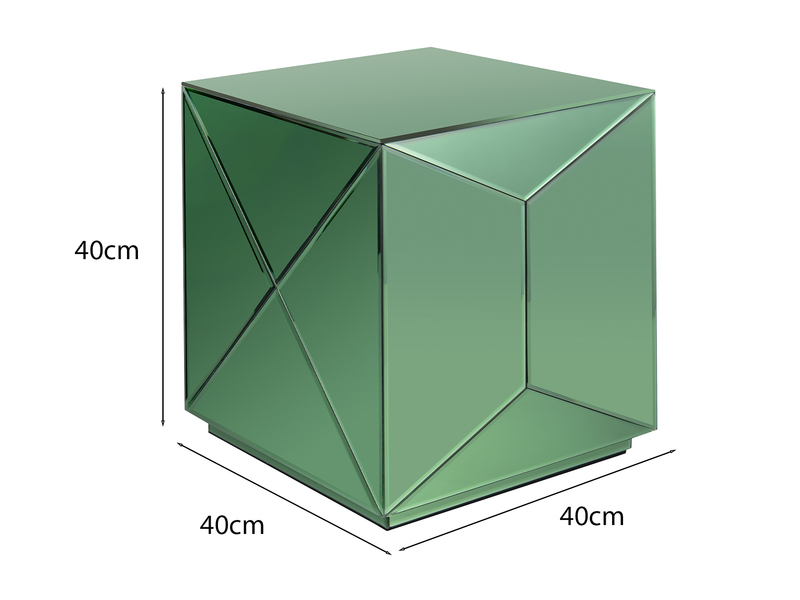 Kleiner Würfel Beistelltisch NIVA mit Spiegelglas Grün, Höhe 40cm