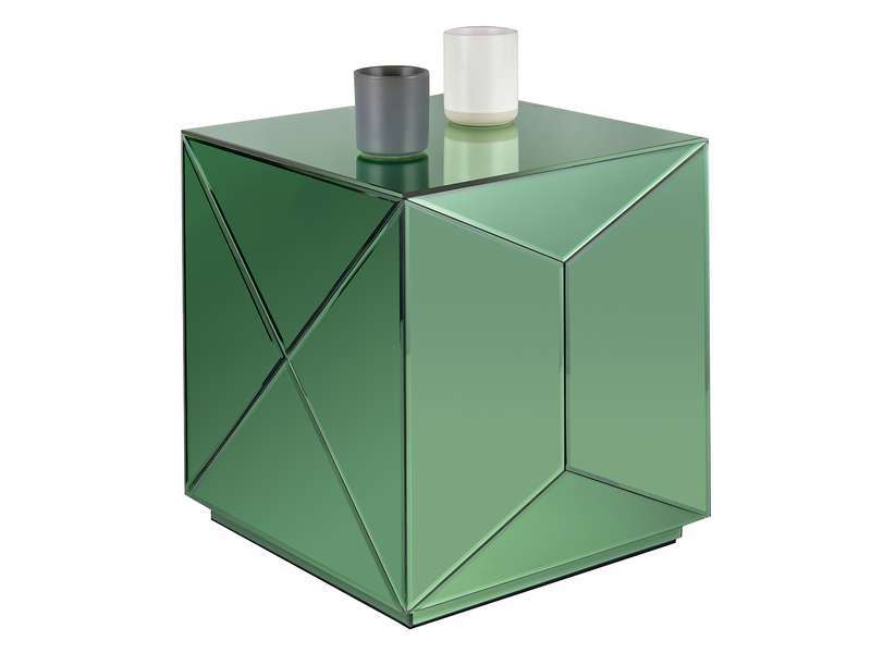 Kleiner Würfel Beistelltisch NIVA mit Spiegelglas Grün, Höhe 40cm