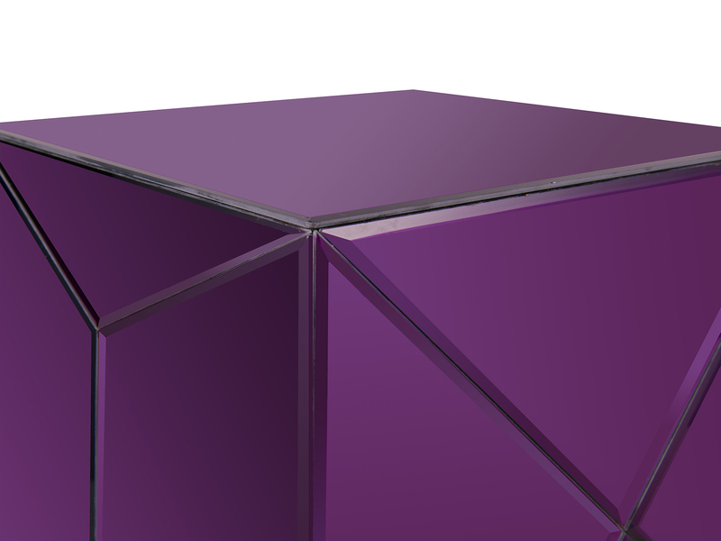 Kleiner Würfel Beistelltisch NIVA mit Spiegelglas Lila, Höhe 40cm