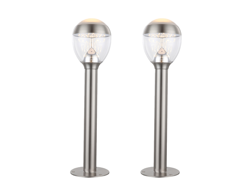 2er Set ausgefallene LED Wegeleuchten aus Edelstahl in Silber, Höhe 59cm