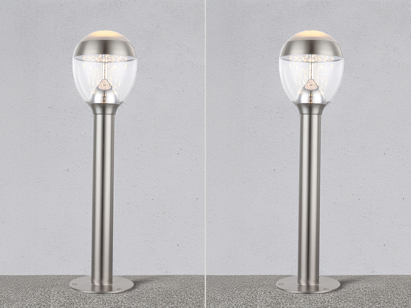 2er Set ausgefallene LED Wegeleuchten aus Edelstahl in Silber, Höhe 59cm