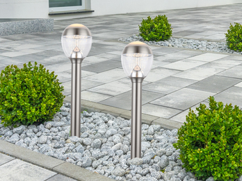 2er Set ausgefallene LED Wegeleuchten aus Edelstahl in Silber, Höhe 59cm
