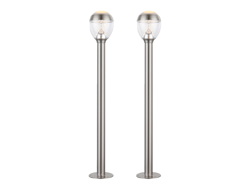 2er Set ausgefallene LED Wegeleuchten aus Edelstahl in Silber, Höhe 99cm