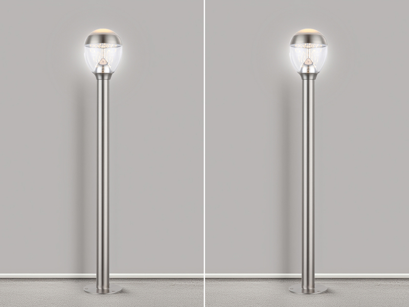 2er Set ausgefallene LED Wegeleuchten aus Edelstahl in Silber, Höhe 99cm