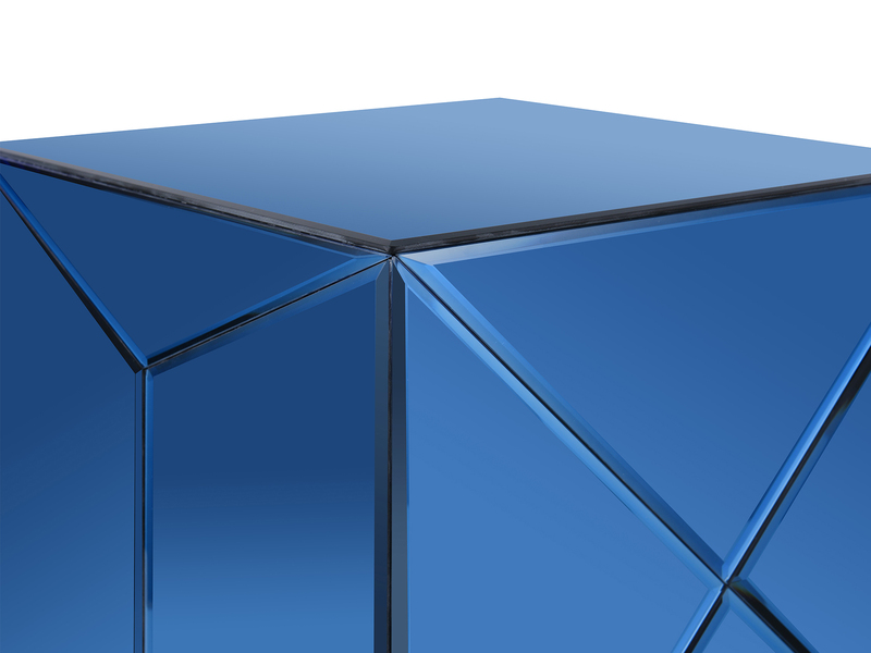 Kleiner Würfel Beistelltisch 2er Set mit Spiegelglas Blau, Höhe 40cm
