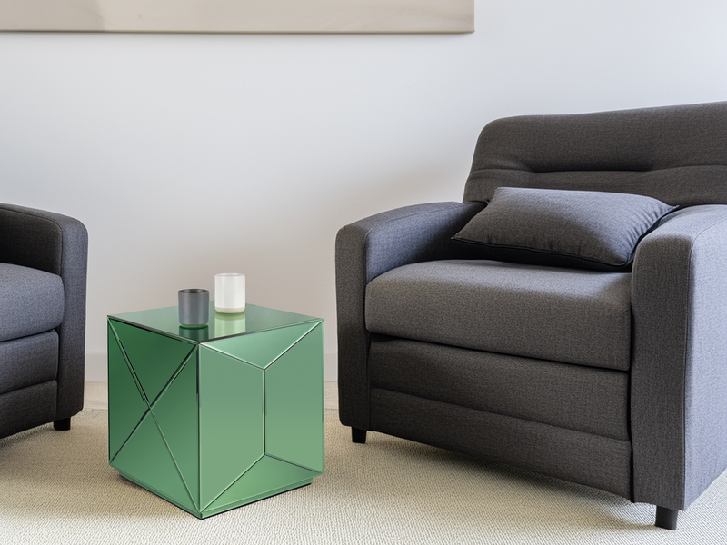 Kleiner Würfel Beistelltisch 2er Set mit Spiegelglas Grün, Höhe 40cm