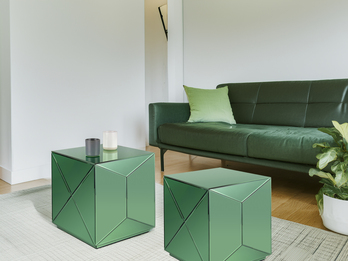 Kleiner Würfel Beistelltisch 2er Set mit Spiegelglas Grün, Höhe 40cm