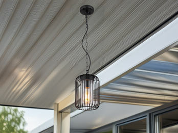 Outdoor Hängeleuchte NINA mit Gitterschirm aus schwarzem Edelstahl, Höhe 75,5cm