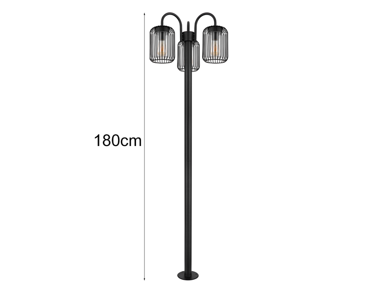 Mastleuchte ADELHEID 3-flammig Edelstahl Gitterschirme Schwarz, H: 180cm