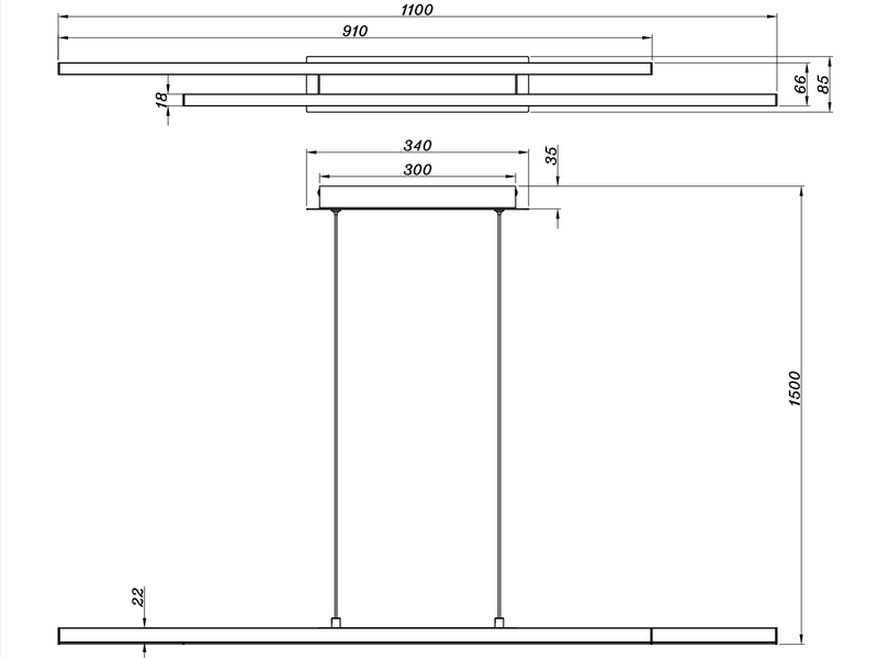 LED Pendelleuchte ODIO Metall Silberfarbig, 110cm lang