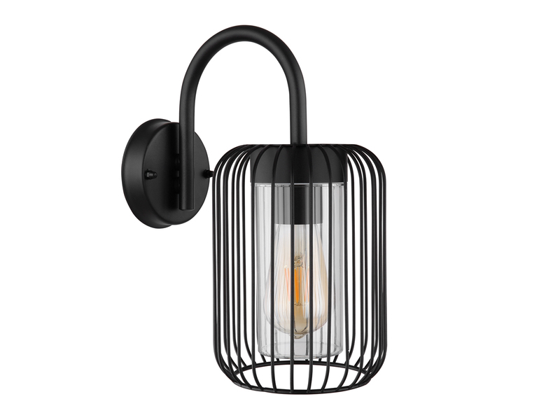 LED Außenwandleuchte mit Gitterschirm aus schwarzem Edelstahl, Höhe 32,5cm
