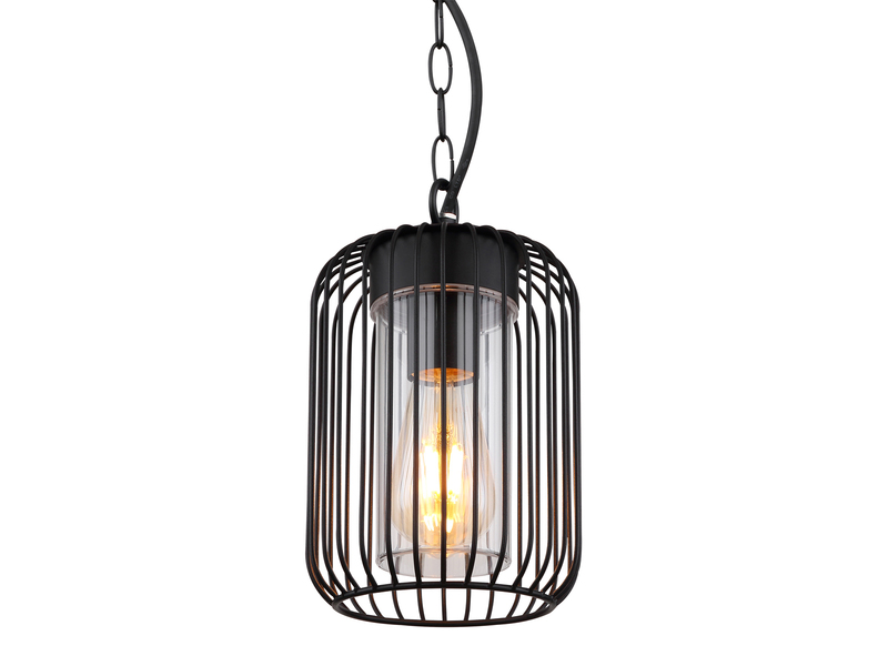 LED Outdoor Hängeleuchte mit Gitterschirm aus schwarzem Edelstahl, Höhe 75,5cm