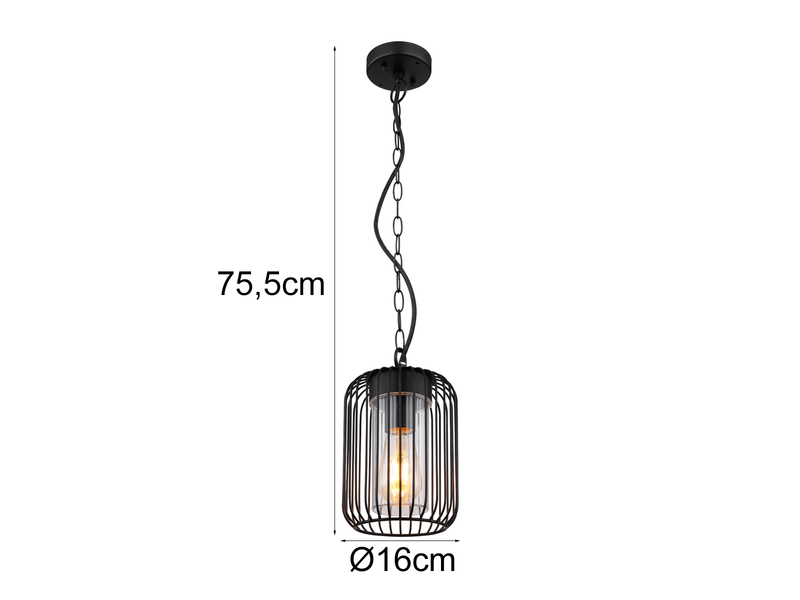 LED Outdoor Hängeleuchte mit Gitterschirm aus schwarzem Edelstahl, Höhe 75,5cm