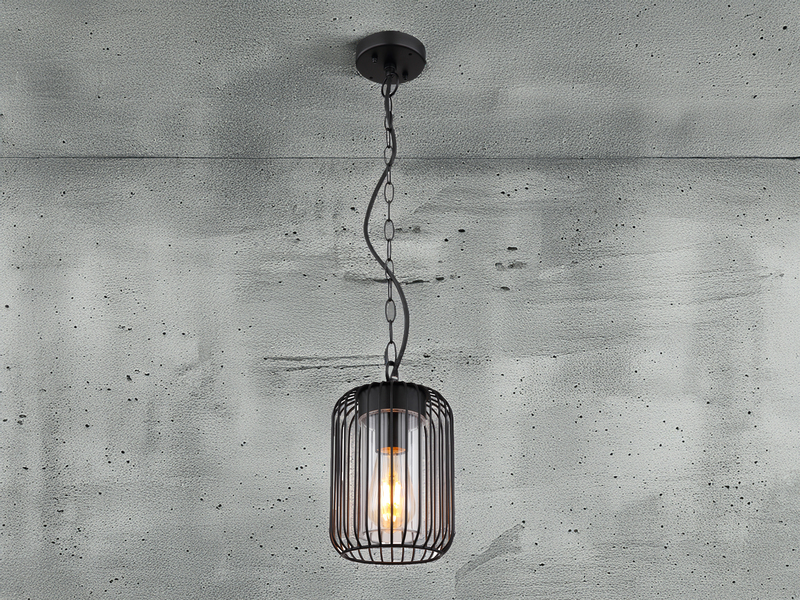 LED Outdoor Hängeleuchte mit Gitterschirm aus schwarzem Edelstahl, Höhe 75,5cm