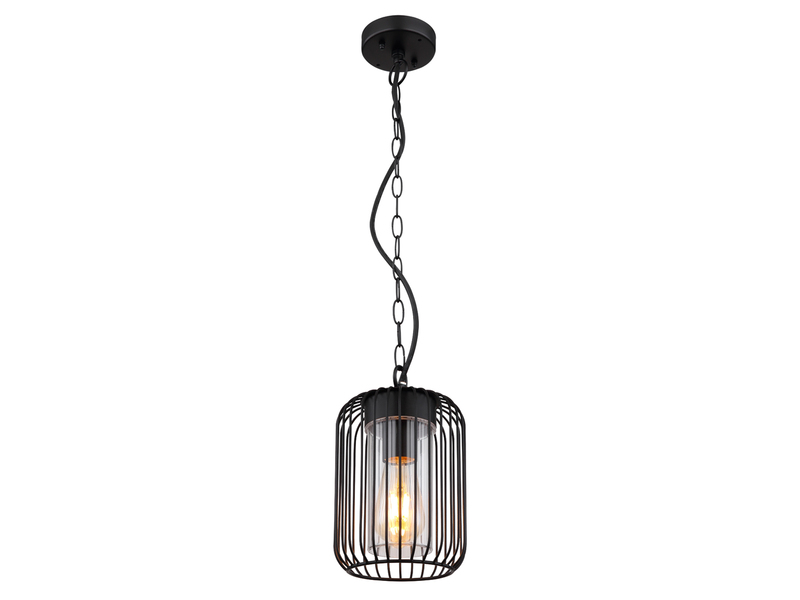 LED Outdoor Hängeleuchte mit Gitterschirm aus schwarzem Edelstahl, Höhe 75,5cm