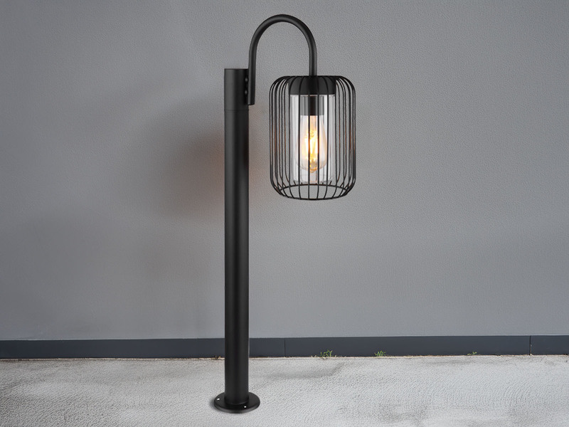 LED Wegeleuchte aus schwarzem Edelstahl mit Gitterschirm, Höhe 80cm