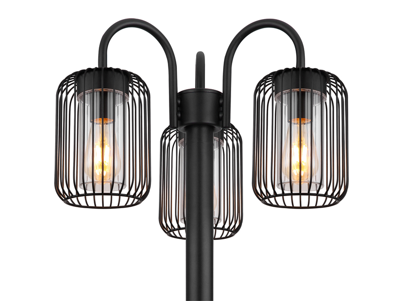 LED Mastleuchte 3-flammig aus Edelstahl Gitterschirme Schwarz, Höhe 180cm