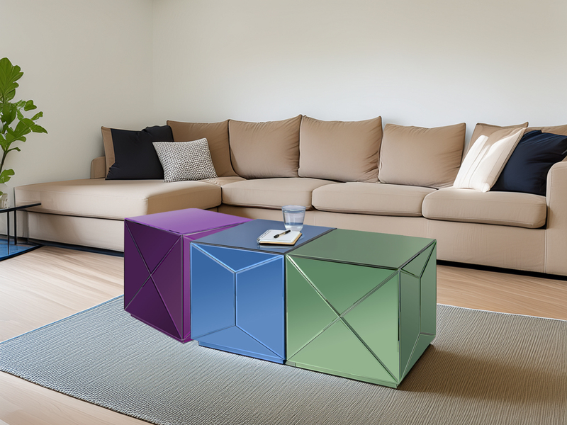 Würfel Beistelltisch 3er Set mit Spiegelglas, Höhe 40cm