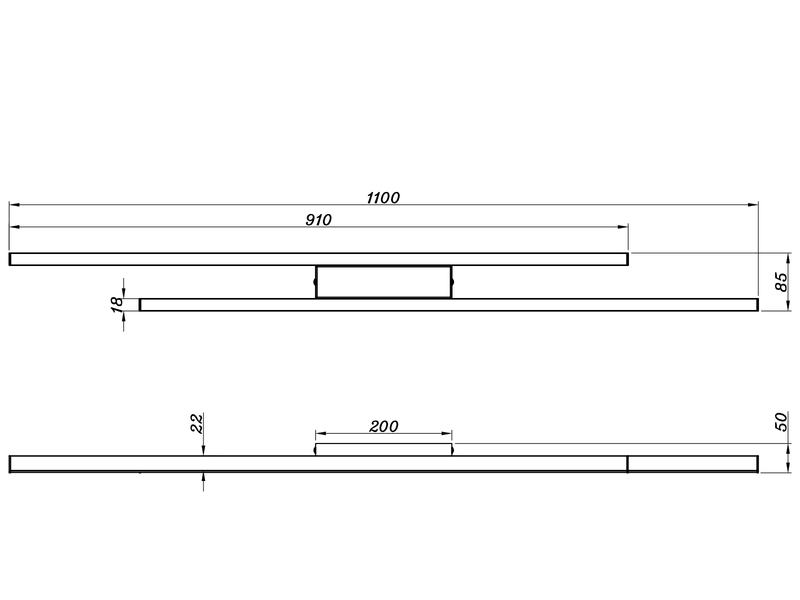 LED Deckenleuchte ODIO flach in Schwarz, 110cm lang