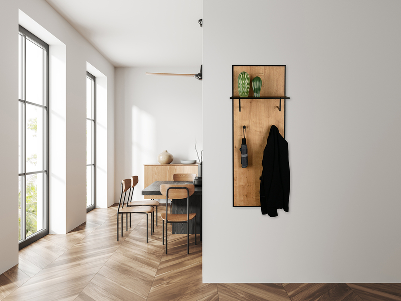Wandgarderobe AVELIN mit Ablage in Holzoptik und Schwarz, Höhe 122cm