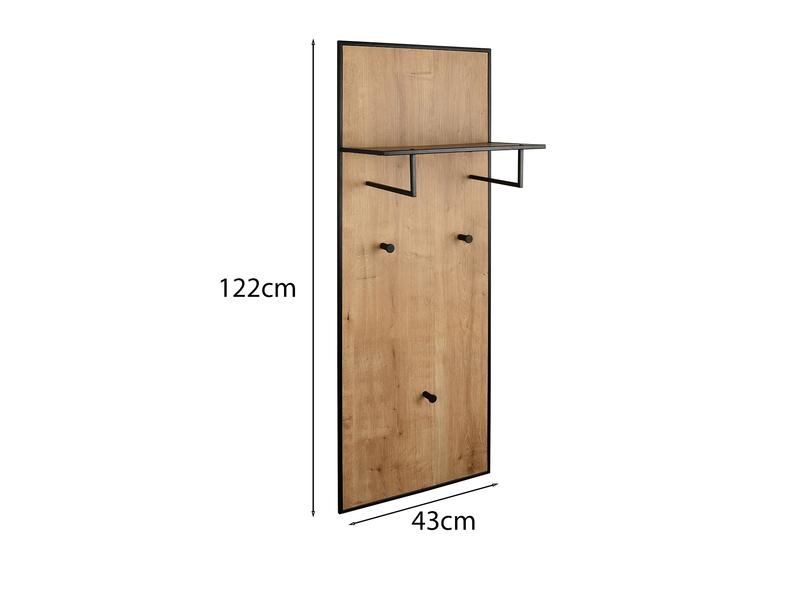Wandgarderobe AVELIN mit Ablage in Holzoptik und Schwarz, Höhe 122cm