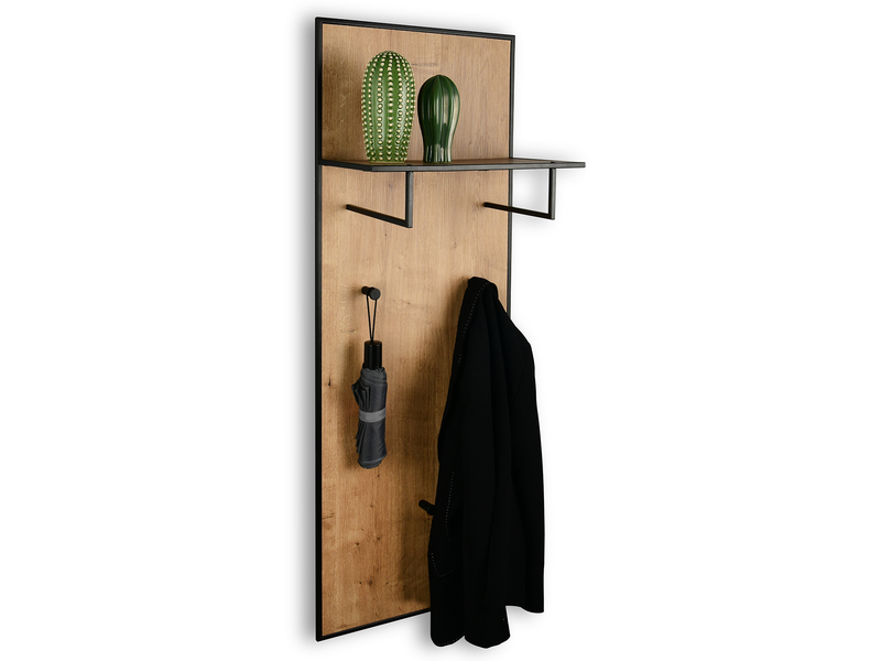 Wandgarderobe AVELIN mit Ablage in Holzoptik und Schwarz, Höhe 122cm