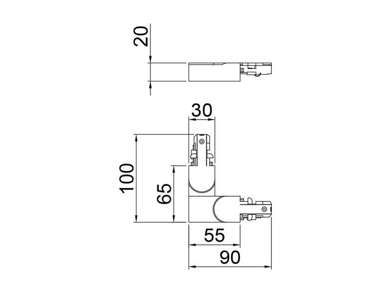 L-Verbinder Weiß für 2-Phasen Schienensystem DUOline, Schutzleiter AUSSEN