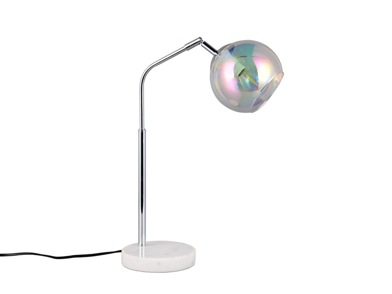Tischleuchte PAXTON Silber Weiß, Kugel Glasschirm irisierend, Höhe 45cm