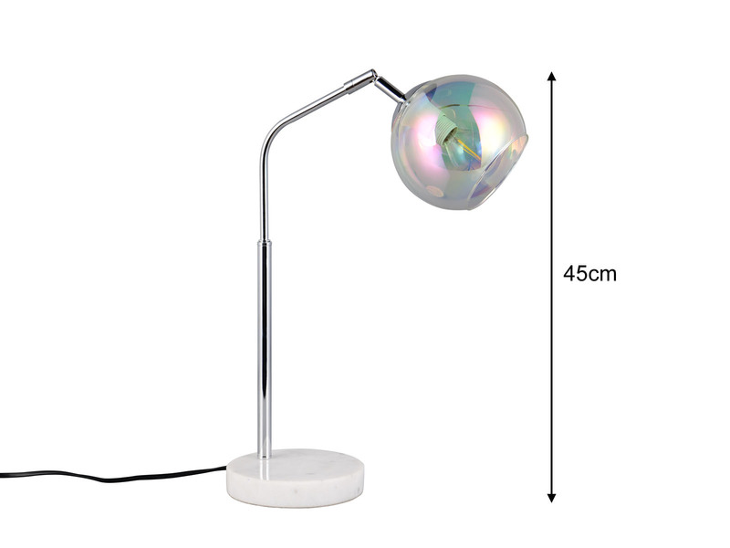 Tischleuchte PAXTON Silber Weiß, Kugel Glasschirm irisierend, Höhe 45cm