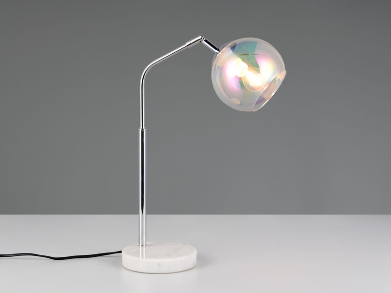 Tischleuchte PAXTON Silber Weiß, Kugel Glasschirm irisierend, Höhe 45cm