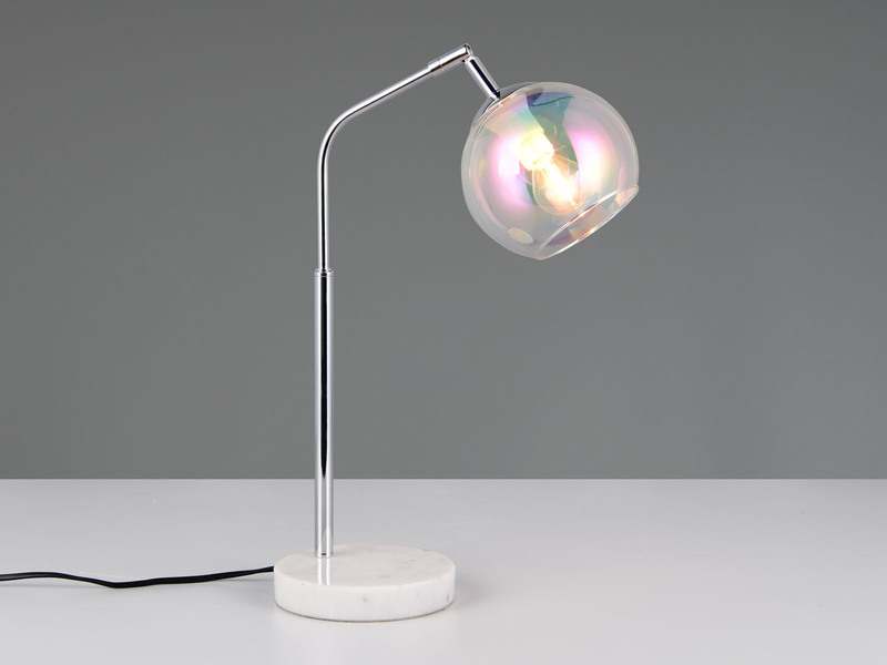Tischleuchte PAXTON Silber Weiß, Kugel Glasschirm irisierend, Höhe 45cm