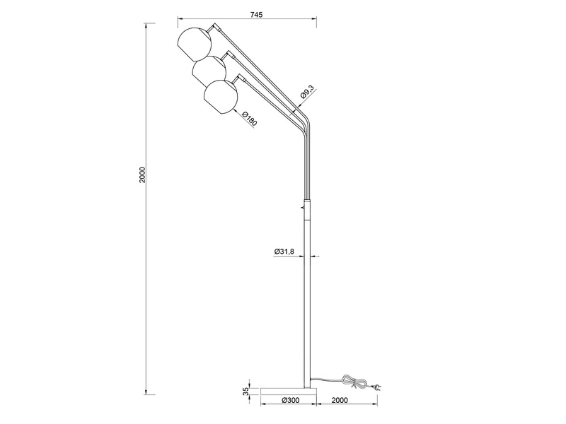 Stehleuchte PAXTON 3flammig Silber, Kugel Glasschirme irisierend, 200cm groß