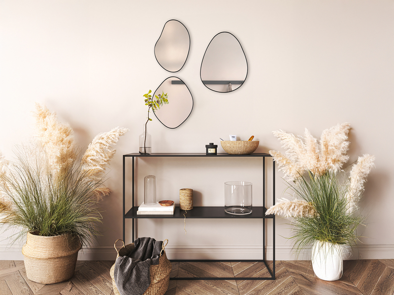 Wandspiegel VELINA 3er Set mit Metallrahmen in Schwarz