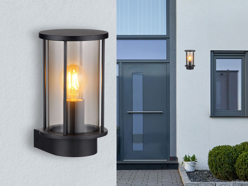 LED Außenwandleuchte Laterne aus Edelstahl mit Rauchglas, Höhe 25cm