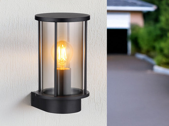 LED Außenwandleuchte Laterne aus Edelstahl mit Rauchglas, Höhe 25cm