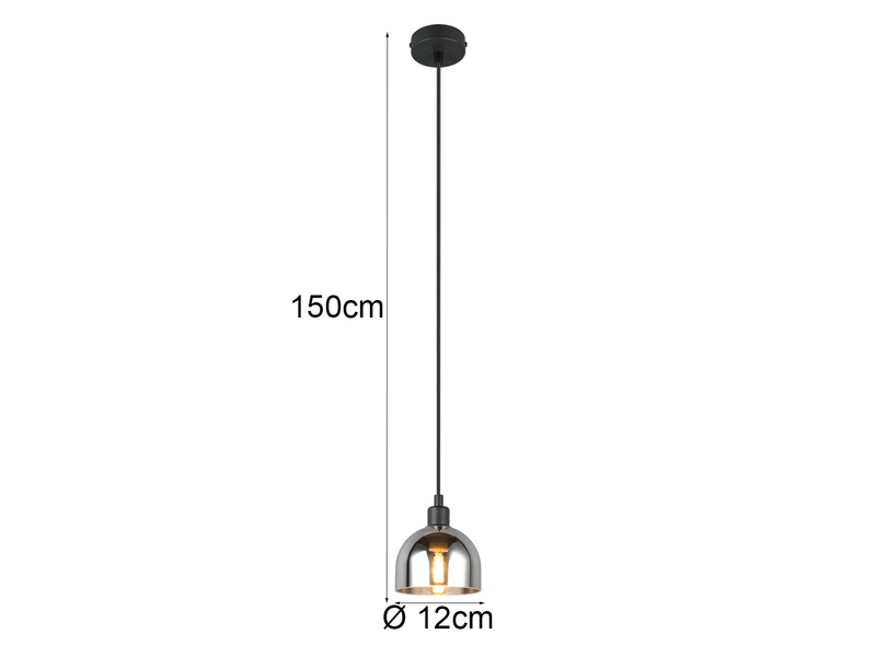 Pendelleuchte MOLLY Rauchglas Schirm Chrom verspiegelt, Ø 12cm