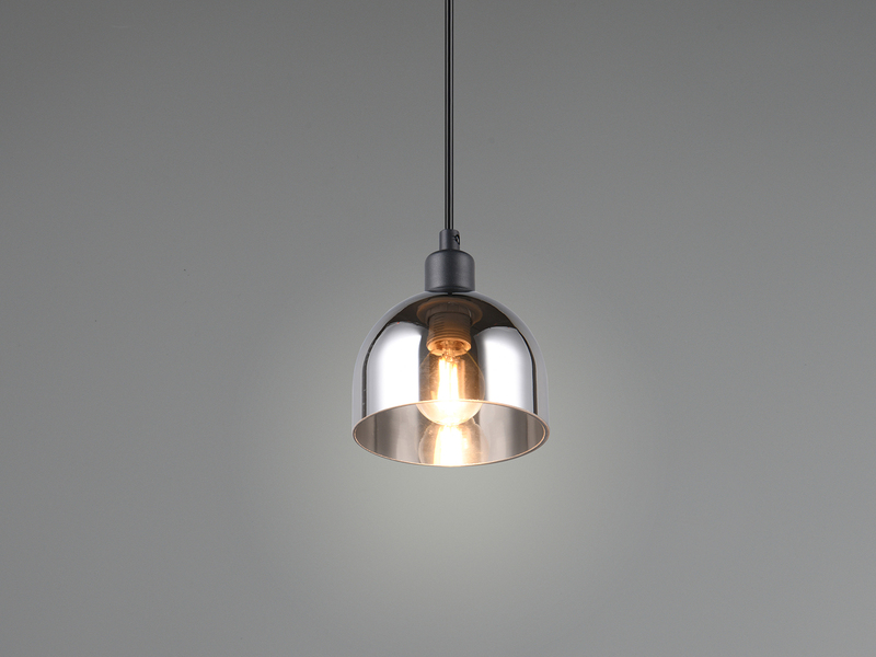 Pendelleuchte MOLLY Rauchglas Schirm Chrom verspiegelt, Ø 12cm