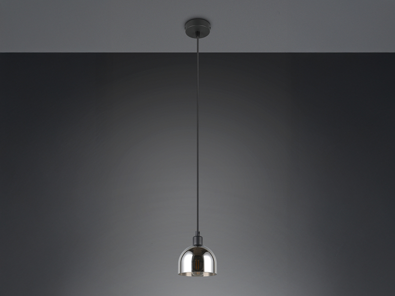 Pendelleuchte MOLLY Rauchglas Schirm Chrom verspiegelt, Ø 12cm
