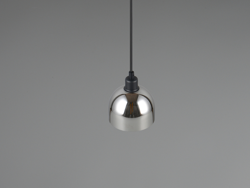 Pendelleuchte MOLLY Rauchglas Schirm Chrom verspiegelt, Ø 12cm