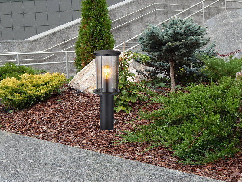 LED Sockelleuchte Gartenlaterne aus Edelstahl mit Rauchglas, Höhe 45cm