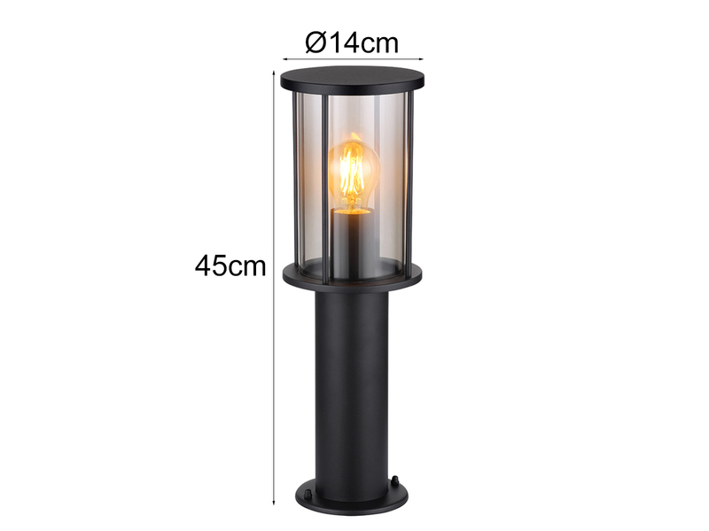 LED Sockelleuchte Gartenlaterne aus Edelstahl mit Rauchglas, Höhe 45cm