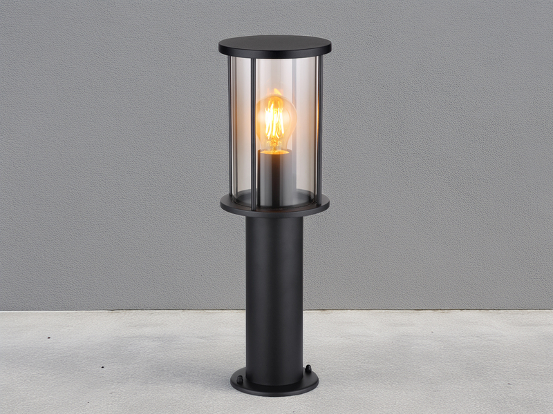 LED Sockelleuchte Gartenlaterne aus Edelstahl mit Rauchglas, Höhe 45cm