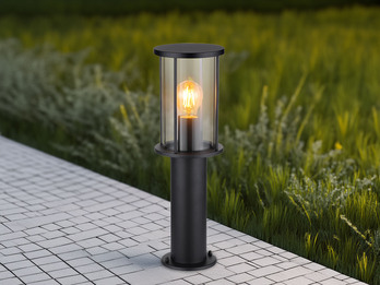 LED Sockelleuchte Gartenlaterne aus Edelstahl mit Rauchglas, Höhe 45cm