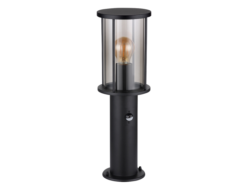 LED Sockelleuchte mit Bewegungsmelder aus Edelstahl mit Rauchglas, H: 45cm
