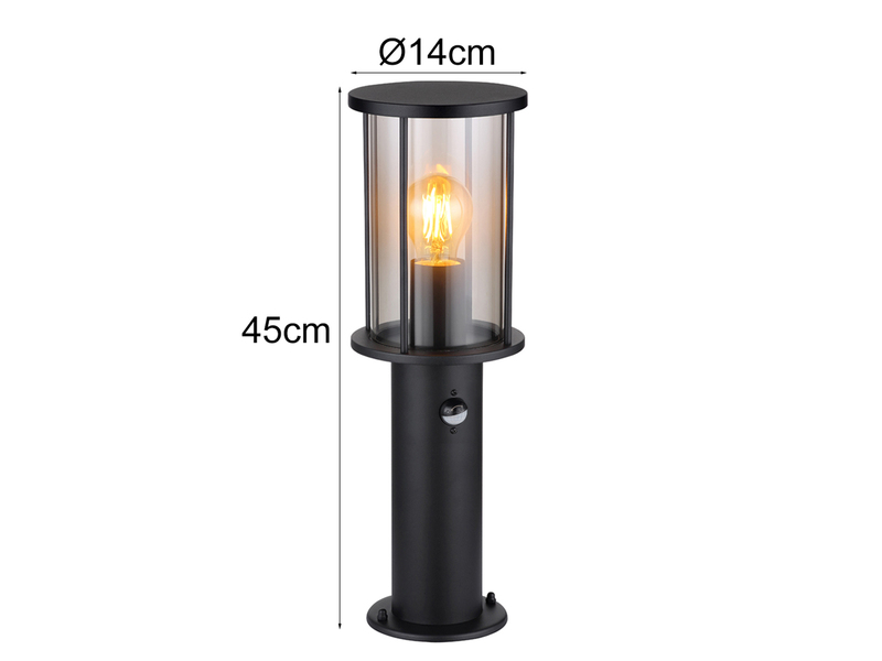 LED Sockelleuchte mit Bewegungsmelder aus Edelstahl mit Rauchglas, H: 45cm