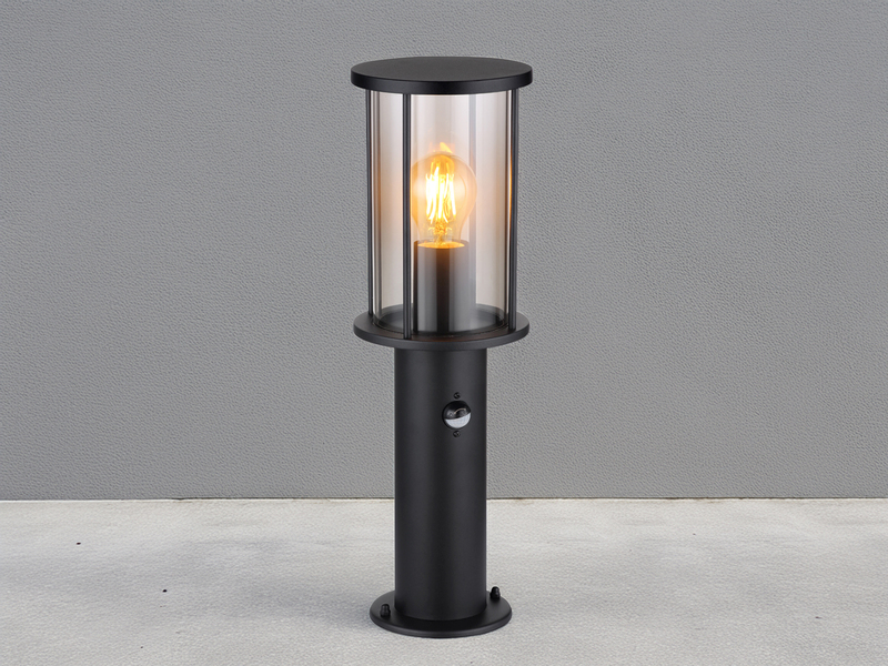 LED Sockelleuchte mit Bewegungsmelder aus Edelstahl mit Rauchglas, H: 45cm