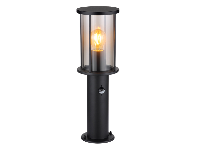 LED Sockelleuchte mit Bewegungsmelder aus Edelstahl mit Rauchglas, H: 45cm