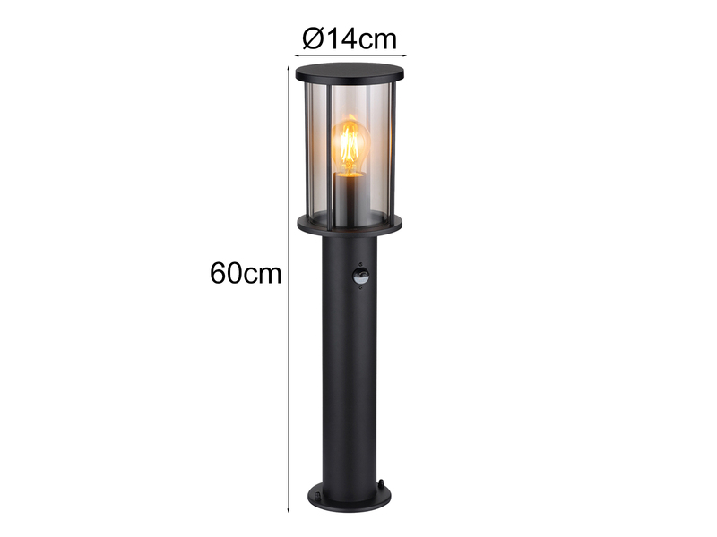LED Wegeleuchte mit Bewegungsmelder aus Edelstahl mit Rauchglas, H: 60cm